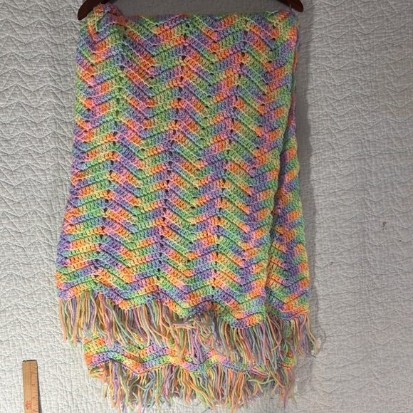 Other - Colorful Crochet Blanket with Fringe